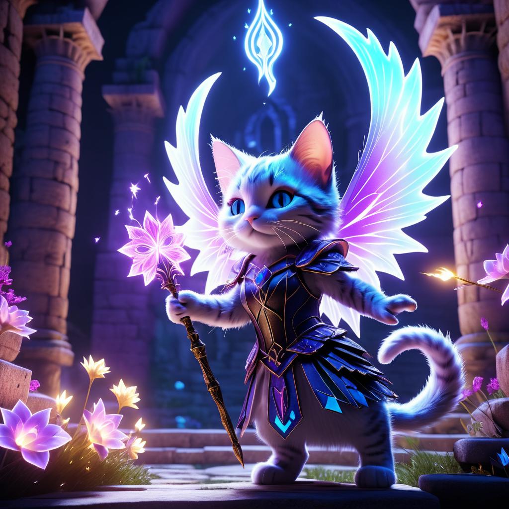 Fairy Kitty Battling Demon in Ruins