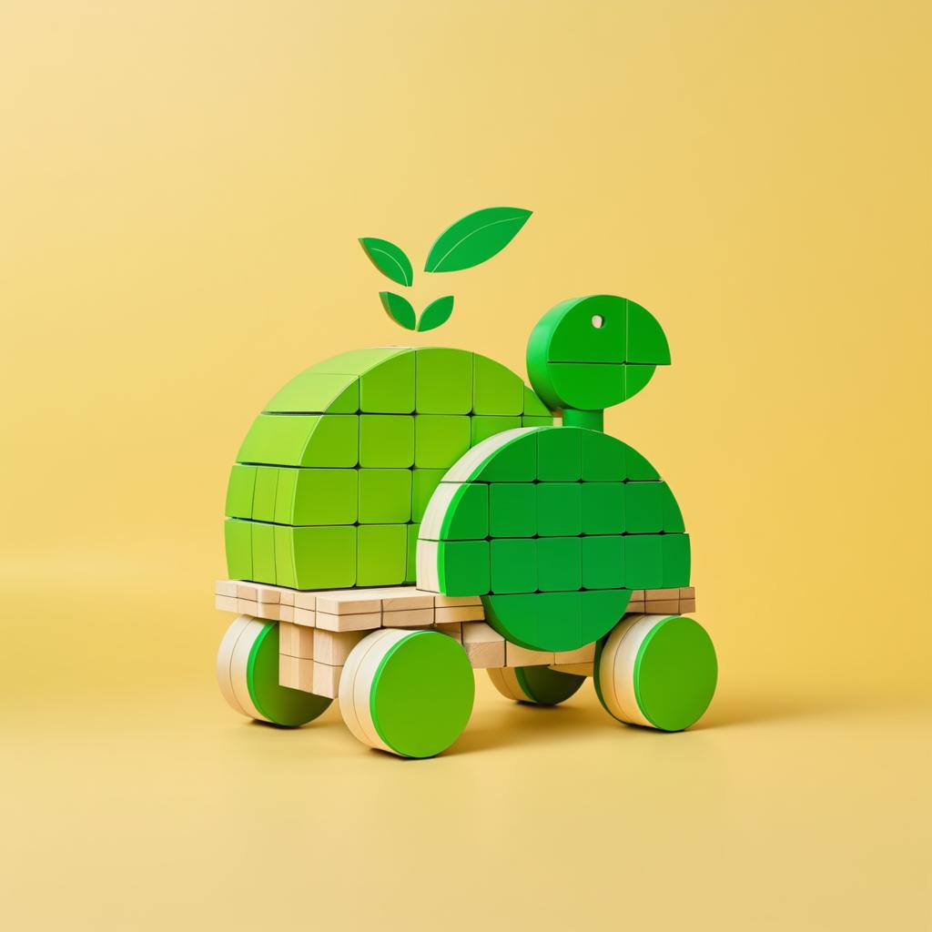 Wooden Block Turtle on Apple Backdrop