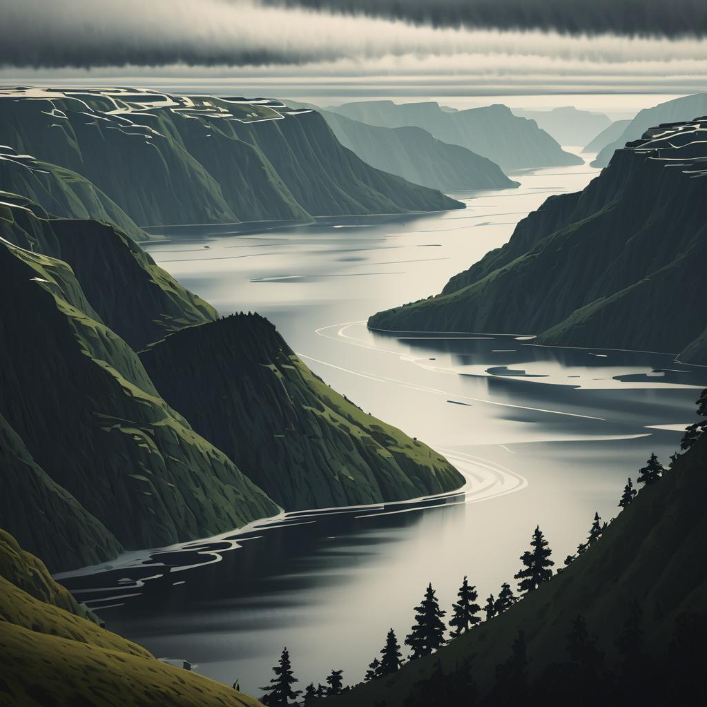 Artistic Misty Fjord with Dramatic Skies