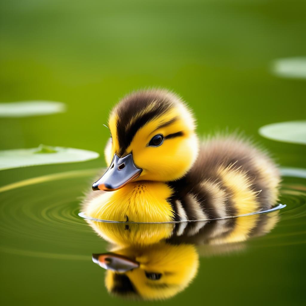 Close-Up of a Baby Duckling in Pond