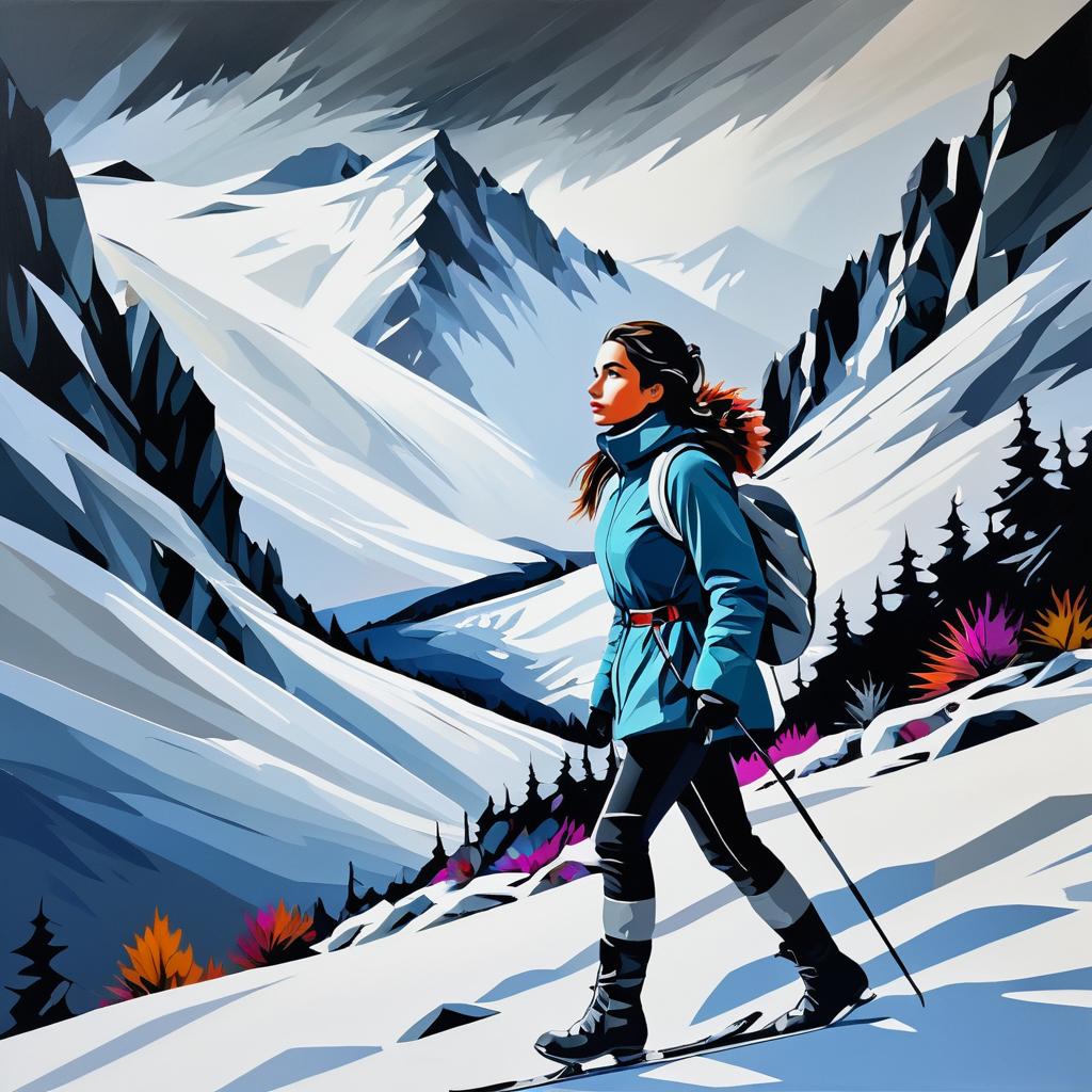 Snowy Mountain Wanderer in Vibrant Realism