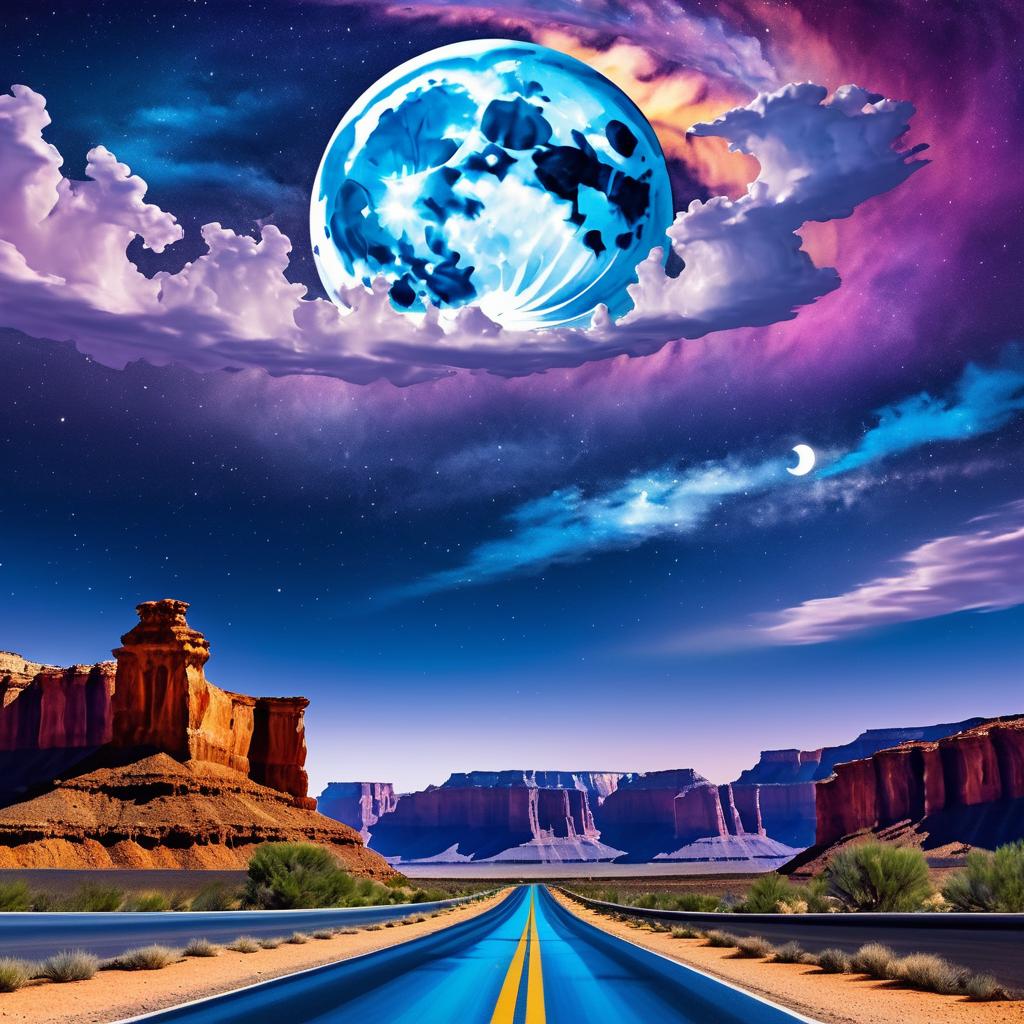 Vibrant Canyon Road Under Starry Sky