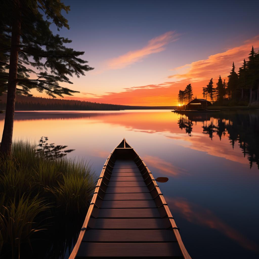 Tranquil Lakeside Cabin at Sunset