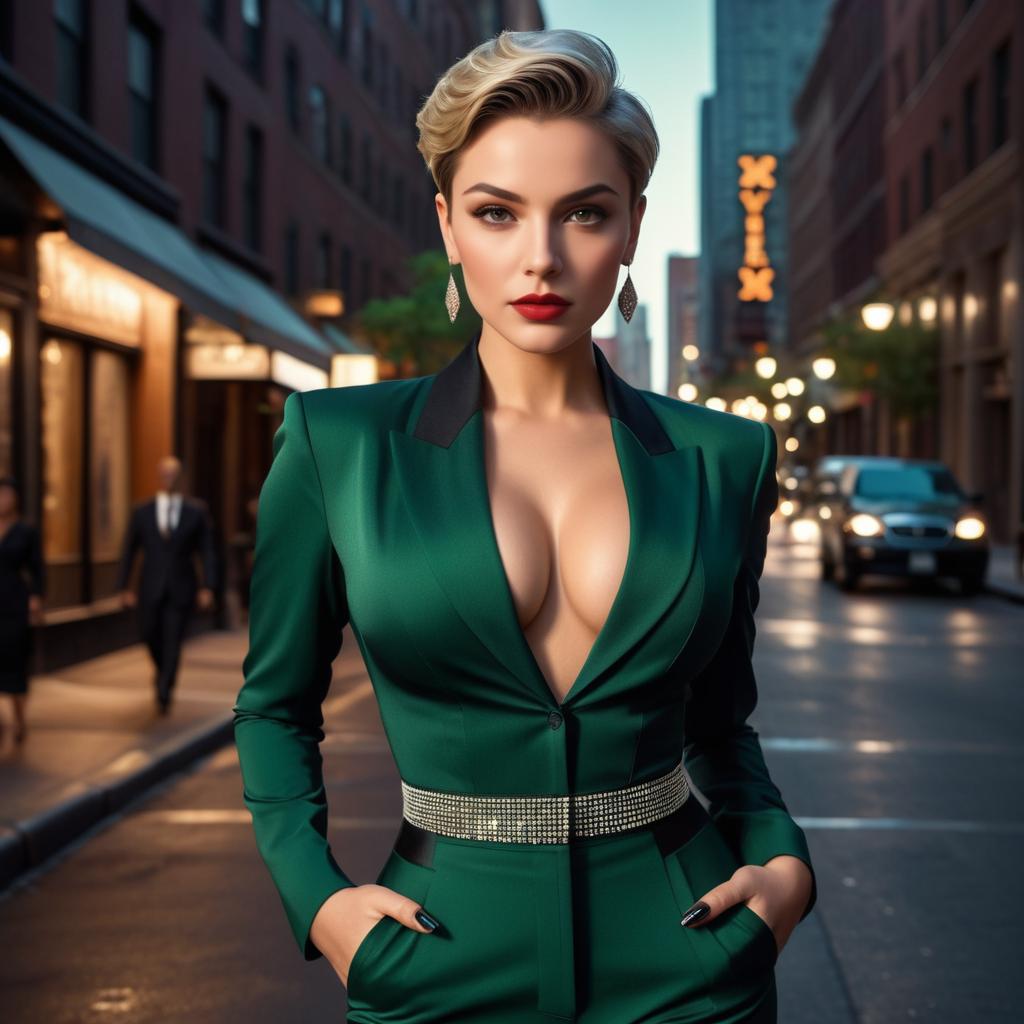 Elegant Model in Bustling City Scene