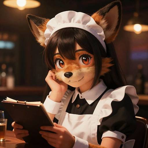Anthro Furry Maid with Notepad in Bar