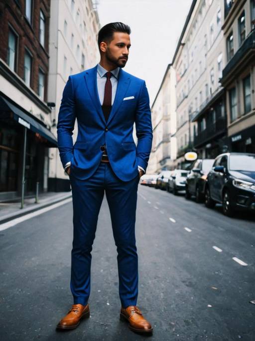 Man in Blue Suit Standing on Urban Street