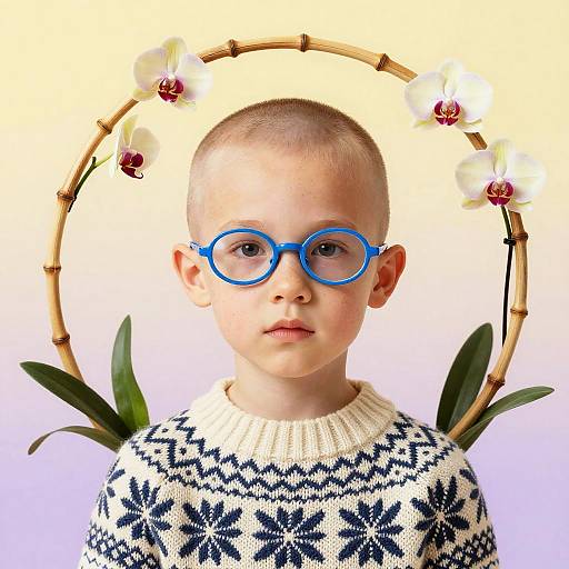 Stylized Child Portrait with Bamboo Wreath