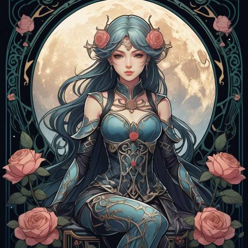 Art Nouveau Anime Character with Thorned Rose