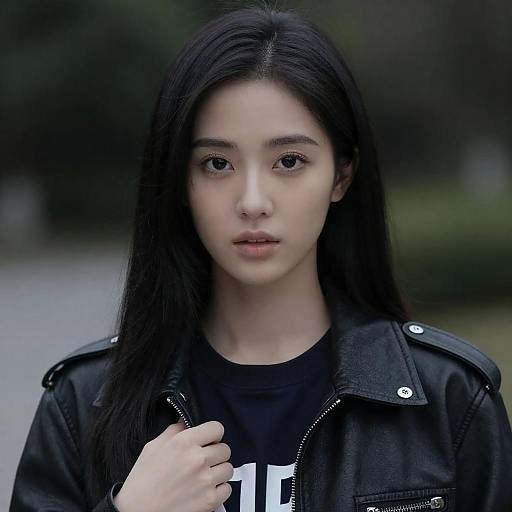 Moody Portrait of Woman in Leather Jacket