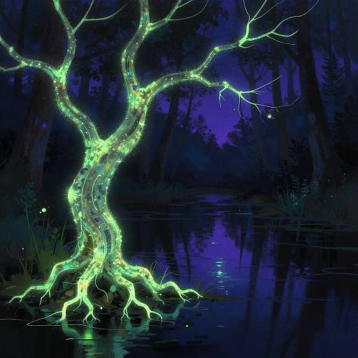 Glowing Bioluminescent Forest Nightscape