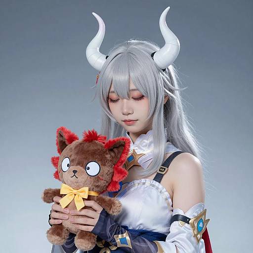 Silver-Haired Asian Woman in Cosplay