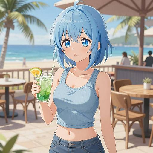 Cute Blue-Eyed Girl at Tropical Cafe