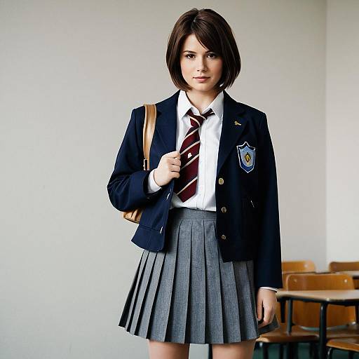 Female Student in School Uniform Standing Indoors