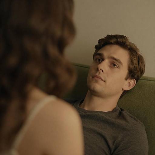 Intimate Moment on a Green Couch