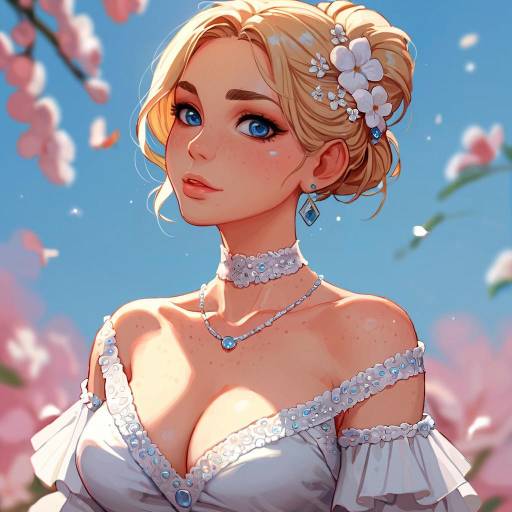 Blonde Girl in Elegant White Dress