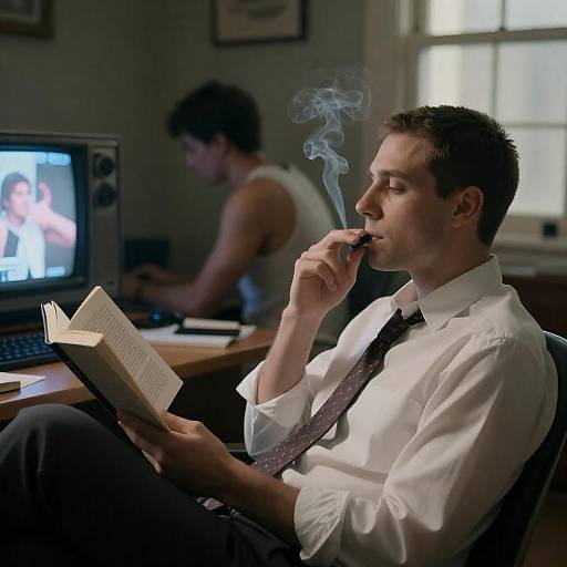 Chill Vibes: Man Reading in Dim Room