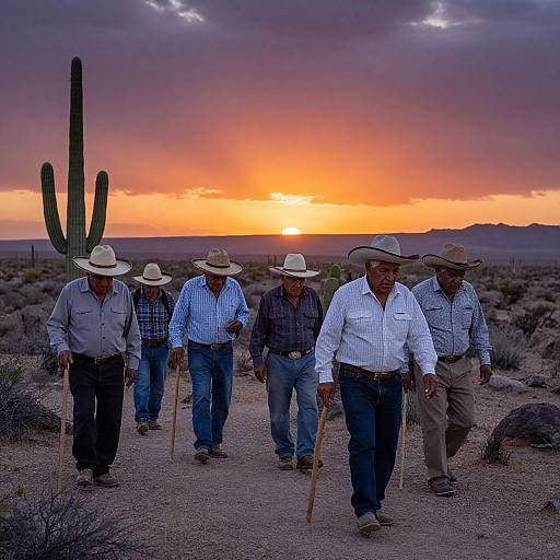 Old Mexican Men Hiking Rugged Desert