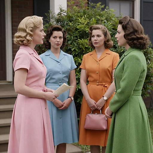 Group of Women in 1950s Vintage Clothing Outdoors