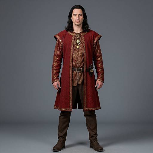 Medieval Man in Red and Gold Costume