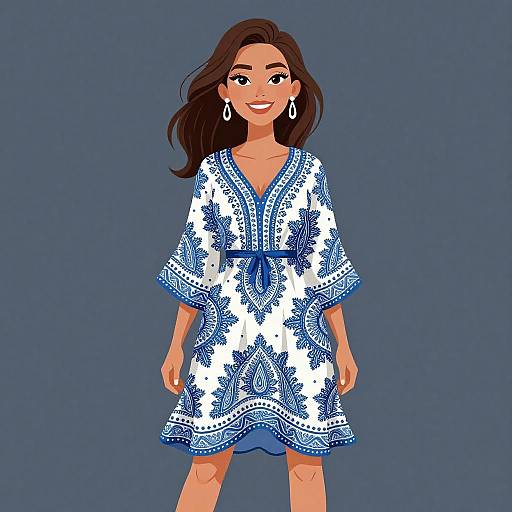 Bohemian Woman in Paisley Dress