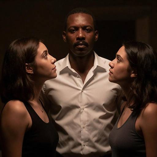 Dramatic Portrait: Black Man Between Women