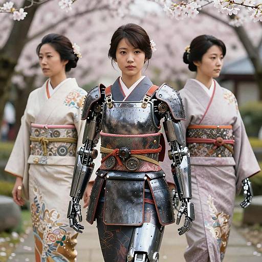 Japanese Female Robots in Kimono Armor