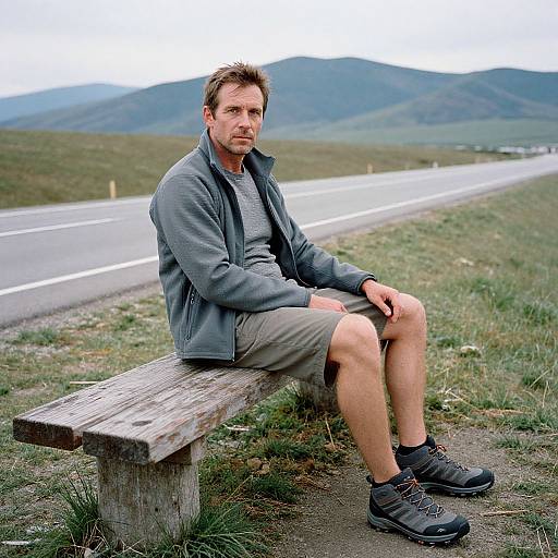 Man Relaxing by Mountain Highway