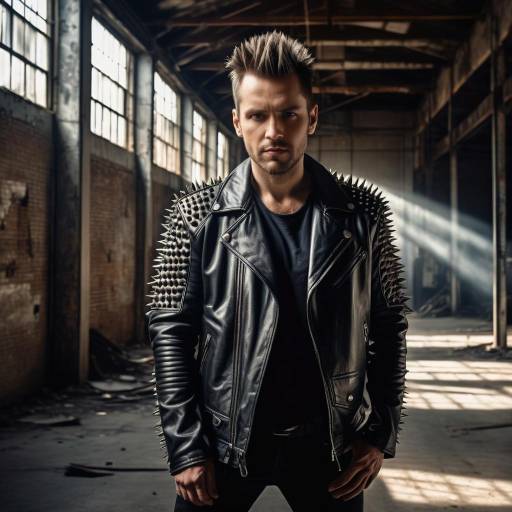 Man in Studded Leather Jacket in Abandoned Warehouse