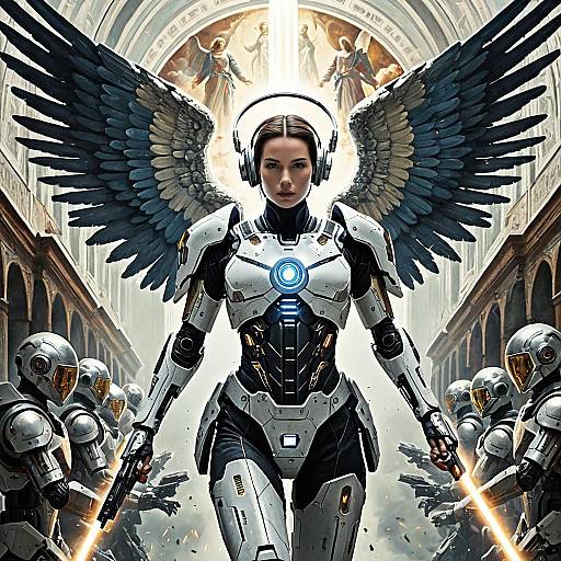 Android Archangel in Futuristic Cathedral