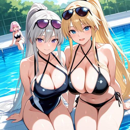 Summer Swimsuit Scene with Multiple Girls