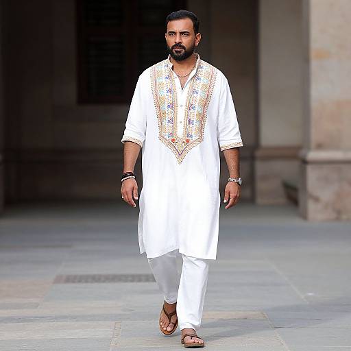 Bearded Man in Colorful White Outfit