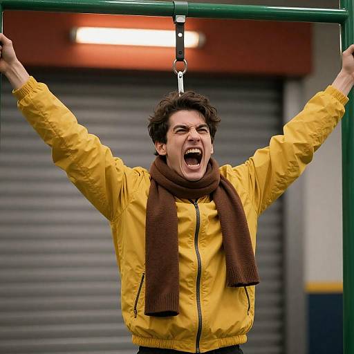 Dynamic Yelling Man in Industrial Setting