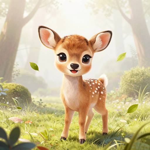 Gentle Baby Deer in Foggy Forest