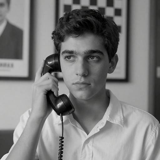 Vintage Vibes: Young Man with Rotary Phone