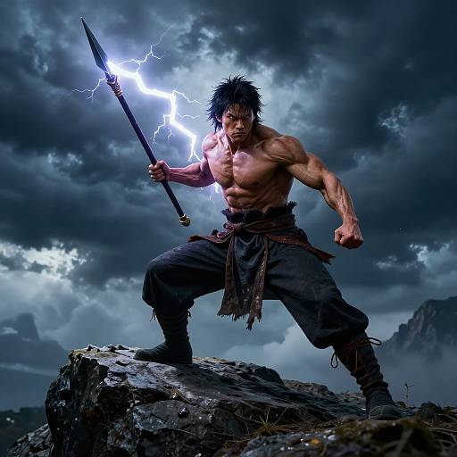 Epic Angry Warrior on Rocky Ledge