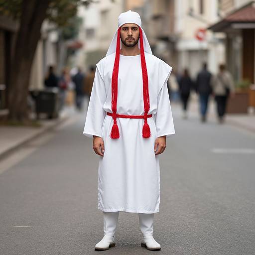 White Toga Costume with Red Tassels