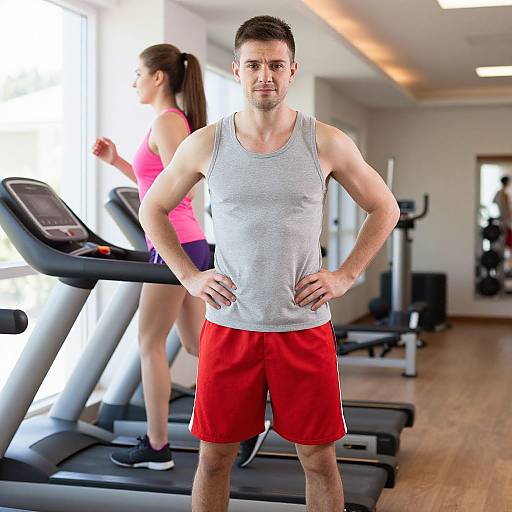Confident Man and Active Woman in Home Gym