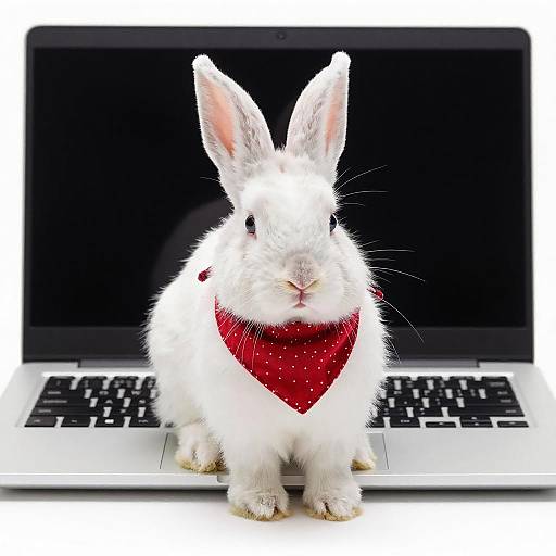 Charming Bunny with Laptop and Reflection