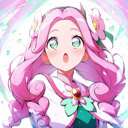 Illustration of Hanami kotoha, precure in the style of Hokuto (scichil)