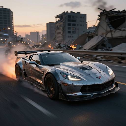 Mad Max Corvette Racing Dystopian City