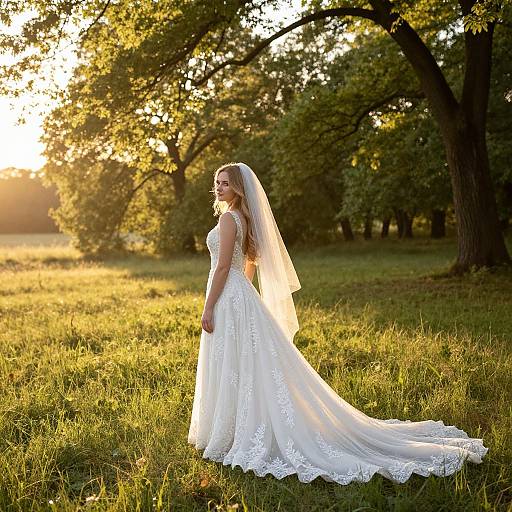 Bride in Serene Sunrise Field