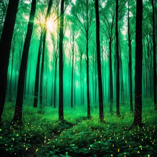 Enchanting Emerald Sunset in Forest