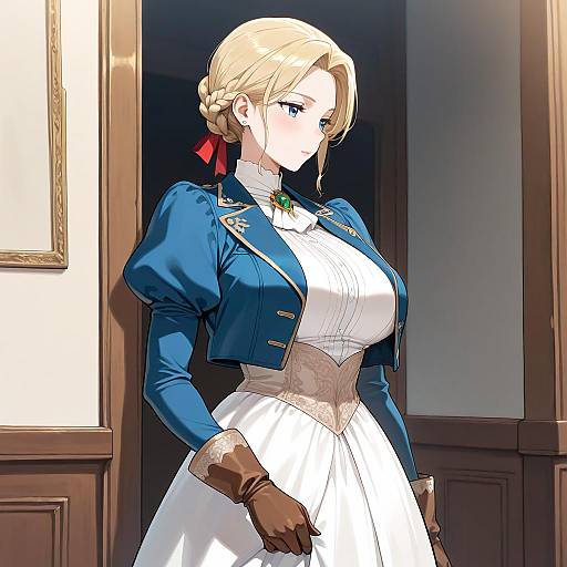 Intricate Blonde Girl in Elegant Dress