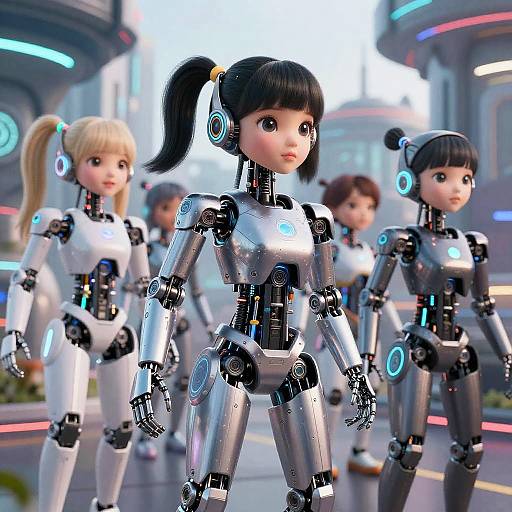 AI Tween Girls in High-Tech Park