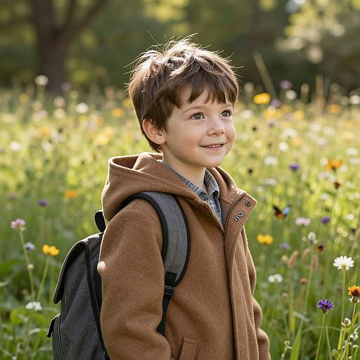 Curious Boy Exploring Sunny Meadow