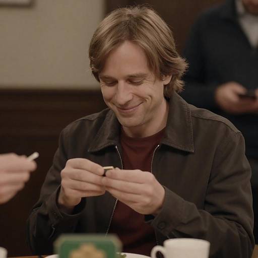 Smiling Man with Dark Jacket and Object