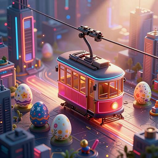 Neon Isometric Cyberpunk Easter Scene