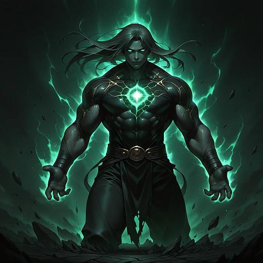 Dark Green Themed Muscular Boy Artwork