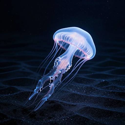 Bioluminescent Jellyfish Over Dark Sand