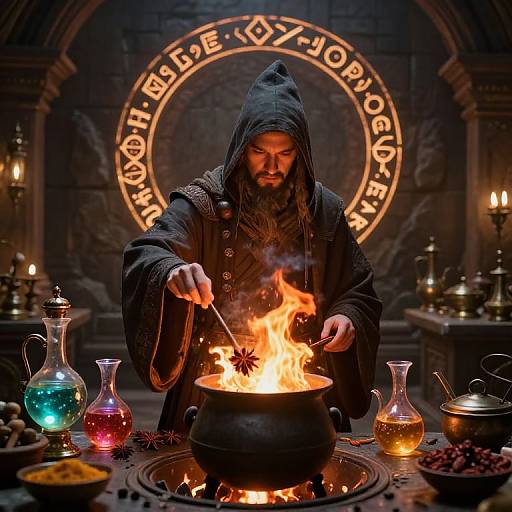 Mystical Sorcerer Cooking with Magic